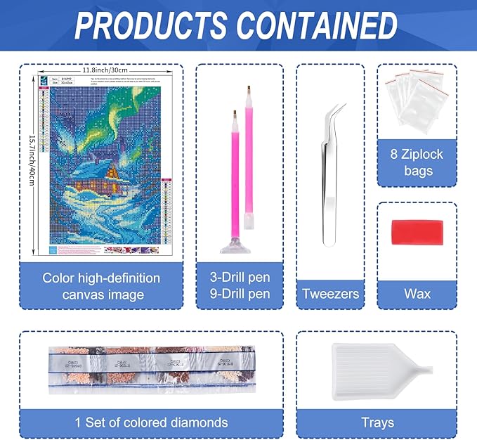 Camocin Diamond Art Kits for Adults Aurora, 5D Starry Landscape Diamond Painting Kits for Adults Beginners, DIY Cabin Full Round Dots Drill Gem Art Kit for Gift Home Wall Decor 12 x 16 Inch