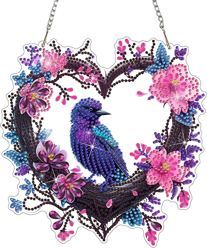 DOMROM Bird Diamond Art Hanging Kits for Adults Beginners, Special Shaped Crystal Diamond Painting Bird Pendant, DIY Diamond Art Suncatchers Animal for Home Garden Wall Decor Gift