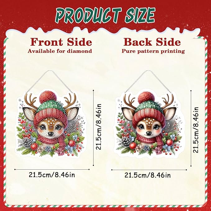 EMIEAUFG Christmas Diamond Art Hanging Kit for Adult, Xmas Deer Diamond Art Pendants, Double Sided Acrylic & 5D Special Shaped Rhinestone, Christmas DIY Ornament for Window Home Wall Decor