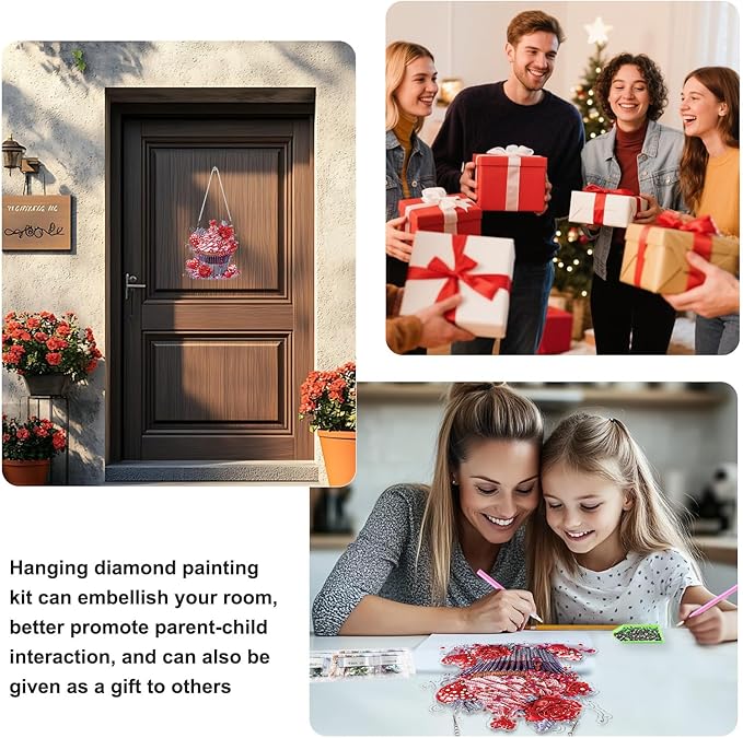 TOSTOG Strawberry Cupcakes Diamond Art Pendant Kits for Adult, Diamond Painting Hanging Kit for Beginners, 5D DIY Crafts Gem Art, Waterproof Full Accessories for Home Decor Idea 20 * 20 cm/8 * 8 in
