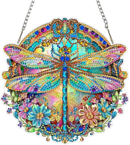 MAXBYE Dragonfly Hanging Diamond Art Painting Kits for Adults Beginners, DIY 5D Special Shaped Crystal Painting Diamond Kits Hanging Ornament for Gift Home Wall Door Decor