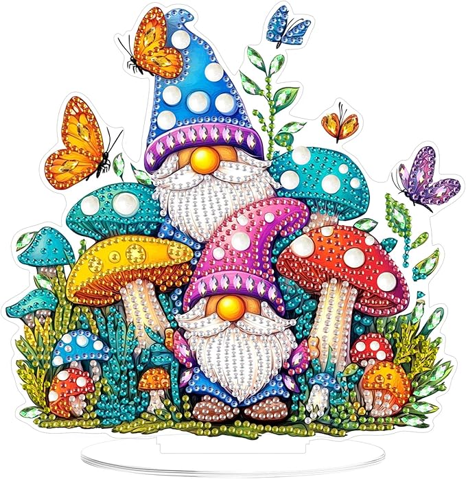 KEYIFA Diamond Painting Desktop Ornament, DIY Gnome Diamond Art for Adults Beginner, Mushroom Gem Arts Table Decor Special Shaped Rhinestone Crafts Home Desk Decoration Gift, Double Sided