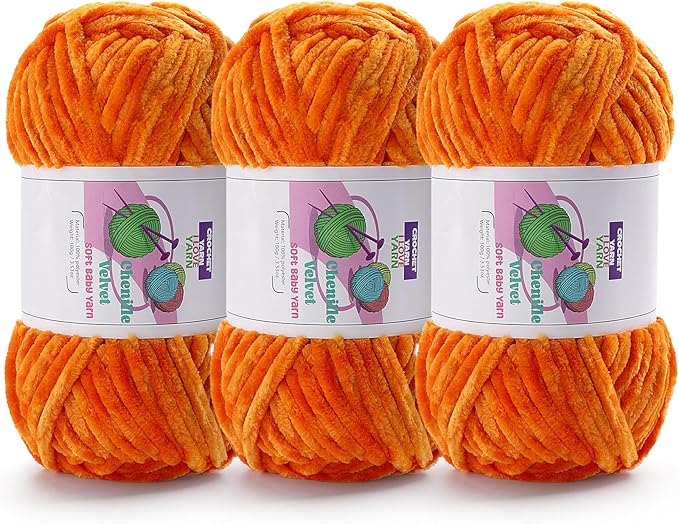 3 Skeins Velvet Chunky Yarn, Chenille Yarn for Crocheting and Hand Knitting, Blanket Yarns for Making Scarves and Knitting Projects - Amigurumi Crochet Yarn (3×3.5oz, 3×87.5yds)