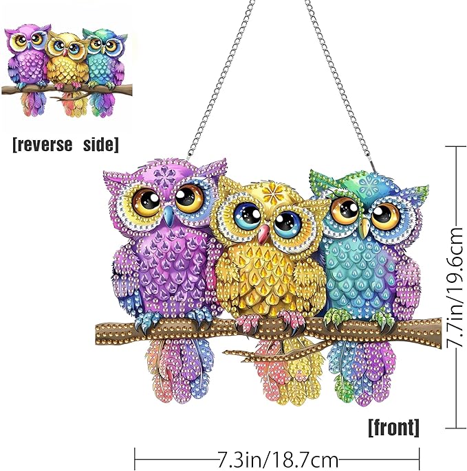 LOMSIOY Diamond Art Hanging Kit for Adult, Bird Front Door Sign Window Hanging for Outdoor, Animal Double Sided Summer Decor Suncatcers for Porch, Hanging Pendants for Garden Wall （8x8 Inch