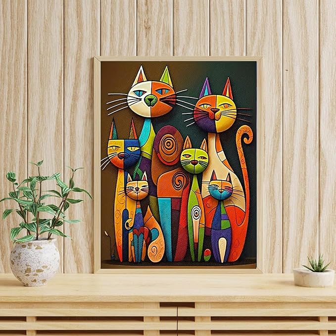 mrpwnle Cat Diamond Painting Kits for Adults Beginners, DIY Cute Cat Diamond Art Kits for Adults 5D Full Drill Diamond Art Dots Gem Paintings Kit for Festival Home Wall Decor 12x16inch