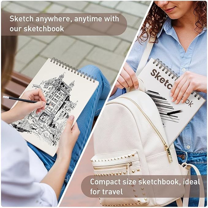 umriox 9" x 12" sketch book, 2-pack sketch pad (100 sheets each), top spiral bound sketchbook, acid-free drawing paper, art drawing pad for artists, students and designers