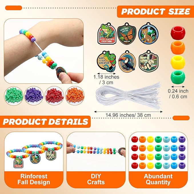 Tondiamo 24 Sets Rainforest Falls Bracelet Crafts Bulk VBS 2026 Bracelet Making Kit DIY Rainforest Falls Bead Wristband Jungle Wooden Cutouts Charms for Vacation Bible School Crafts Jewelry Making
