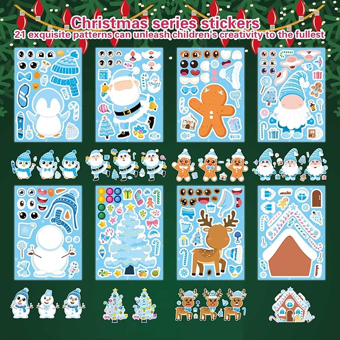 32 sheets make your own christmas stickers, winter stickers for kids, make a face sticker, winter holiday gif, xmas party favor supplies christmas stocking stuffer gifts