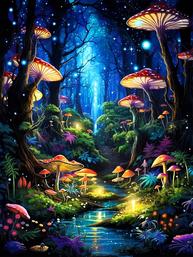 Enchanted Glow Forest Diamond Painting for Adults DIY Mushroom Diamond Art for Adult Beginners Mushroom Gem Painting Crafts for Adults Home Wall Decor 5D Gem Art Perfectly for Relaxation 12x16inch
