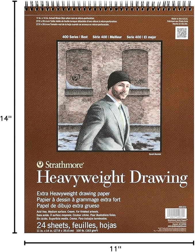 Strathmore 400 Series Heavyweight Drawing Pad, Medium Surface, 11"x14" Wire Bound, 24 Sheets