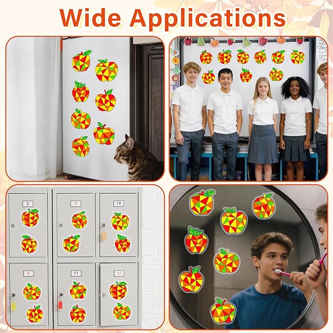 Qyeahkj 30Pcs Thanksgiving Fall Crafts Kits for Autumn Apple Suncatcher Ornaments Coloring Window Clings Color Your Own Fall Arts Crafts DIY Painting Party Gift for Home Decor