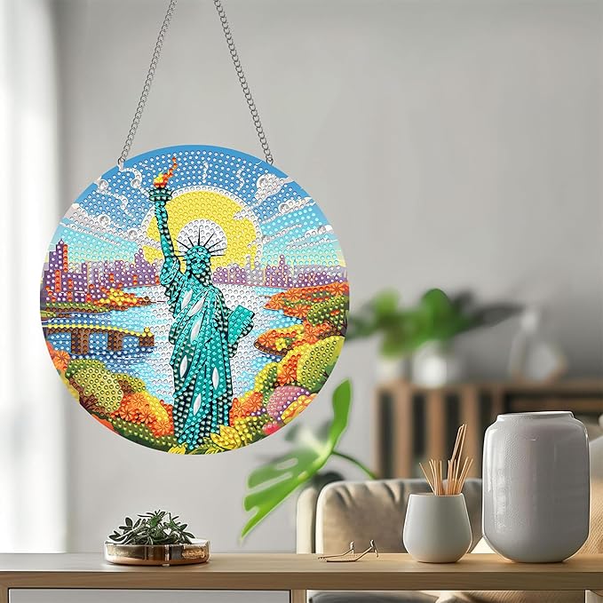 Bimkole Free Muse Diamond Art Hanging Kit for Adult, DIY 5D Diamond Art Statue Window Pendant, Acrylic Crystal Art Hanging Ornament Home Wall Garden Front Door Sign Outdoor Decor 7.8x7.8 Inch