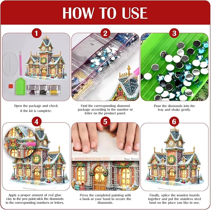 LAKEQUILL Christmas Diamond Painting Kits, Tabletop Ornament, Stand Up Diamond Art Desktop Kits for Home Office Decor, New Year Gift - Xmas Auditorium