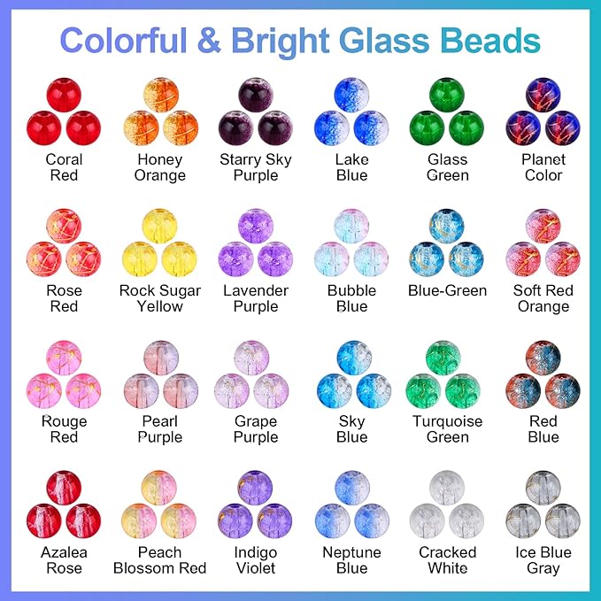 XSEINO About 1200+ PCS 6mm Golden Silk Style Glass Beads Bracelet Making Kit,24 Assorted Colors Golden Silk Series Crystal Beads for Bracelet and Jewelry Making and DIY Crafts,Friendship Bracelets