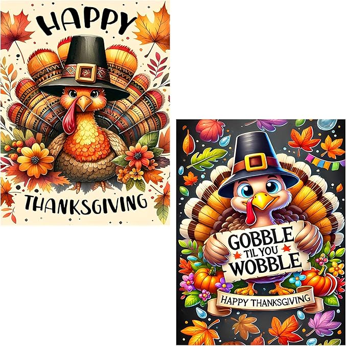 Meothan Fall Diamond Art Kits for Adults, 2 Pack Thanksgiving Turkey Diamond Painting Kits for Adults, 5D DIY Round Full Drill Gem Art Paint by Diamonds Dots Crafts Kits for Home Decor Gift 12x16inch