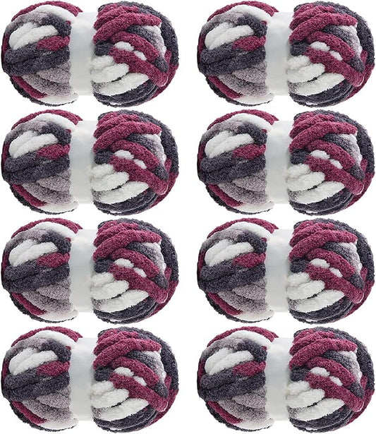 MABOZOO Tie Dye Chunky Yarn for Crocheting 8 Pack,Fluffy Jumbo Chenille Yarn,Soft Plush Yarn Bulky,Giant Thick Fuzzy Yarn for Hand Knitting or Arm Knitting,Purple Multi (26 yds,8 oz Each Skein)