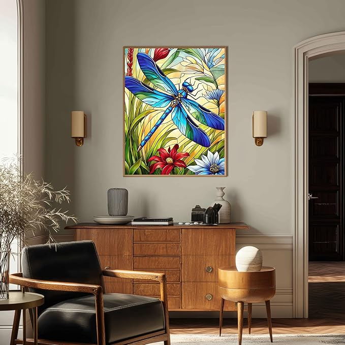 HMZephitiquc Dragonfly Paint by Numbers Kit for Adults, Adult Paint by Number Kits on Canvas, Dragonfly Paint by Number for Adults, Easy DIY Craft Home Wall Decor 16x20 in