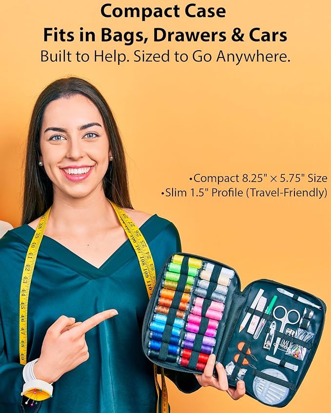 Vellostar Sewing Kit for Adults & Beginners – Portable Needle & Thread Travel Kit w/ 24 Thread Colors, Needles, Scissors & Tape Measure for Emergency Clothing Repairs, Buttons, Hemming & Home Mending