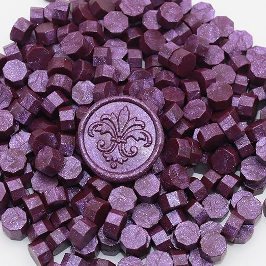 250pcs Wax Seal Beads Dark Purple, Andotopee Premium Sealing Wax Beads for Stamp Seals, Octagon Seal Stamp Pellets Refill Pack for Wedding Invitation, Letter Envelope, Scrapbook DIY Crafts (Aubergine)