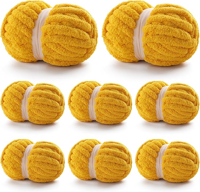 8 Pack Chunky Yarn for Hand Knitting - Chunky Blanket Yarn - Chunky Knit Yarn with Soft Yarn, 28 Yards Per Roll and Fuzzy Yarn Diameter 0.78in,7.7 oz Each (Golden Yellow)