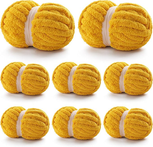 8 Pack Chunky Yarn for Hand Knitting - Chunky Blanket Yarn - Chunky Knit Yarn with Soft Yarn, 28 Yards Per Roll and Fuzzy Yarn Diameter 0.78in,7.7 oz Each (Golden Yellow)