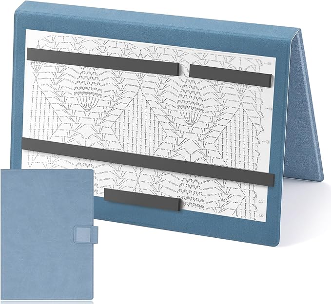 Flutesan 1 Pcs Blue Knitting Pattern Holder, Fold up Cross Stitch Knitting Chart Keeper with 4 Pcs Replacement Magnets, Cross Stitch Accessories Supplies, Unfolded Size 13.2 x 9 Inch
