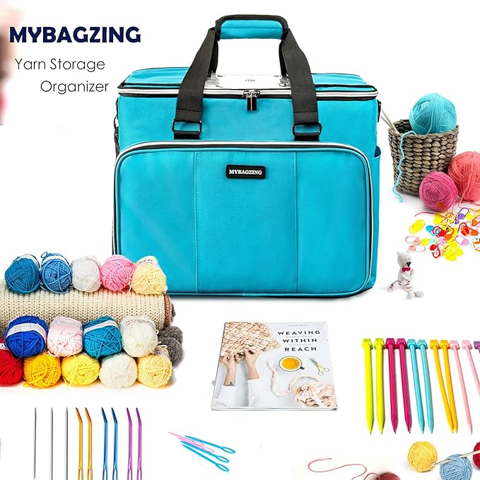 MYBAGZIING Knitting Bag, Large Yarn Storage Organizer, Crochet Bags and Totes, Yarn Bags for Crocheting, Yarn Holder Case for Knitting Needles, Crochet Hooks, Knitting Accessories, Unfinished Project