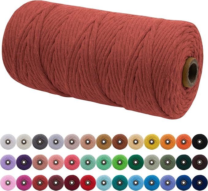JeogYong Single Strand Macrame Cord 3mm x 109 Yards (328 Feet) Soft Cotton Rope Macrame Yarn 3 mm Macrame Cord, Macrame Supplies for Crafts Wall Hangings Plant Hangers Decorations (Coral Red)