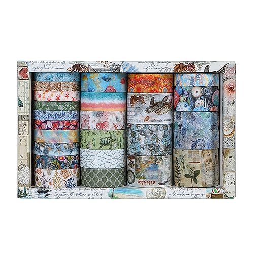 Vintage Washi Tape Set - 24 Rolls Arts Adhesive Tapes Assorted Retro Decorative Masking Tape Sets for Craft, Kids, Scrapbook, DIY, Gift Wrapping (8-Sea Treasures)