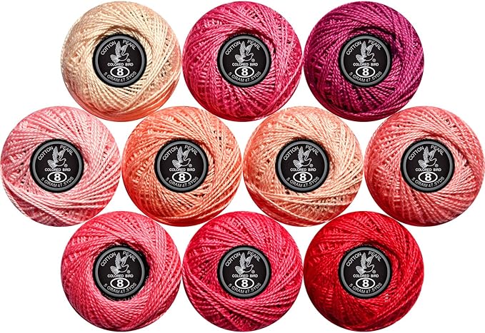 colored bird Crochet Thread 10 Balls Cardinal Size 8 for Crochet Hardanger Cross Stitch Needlepoint Hand Embroidery (Pink Series)