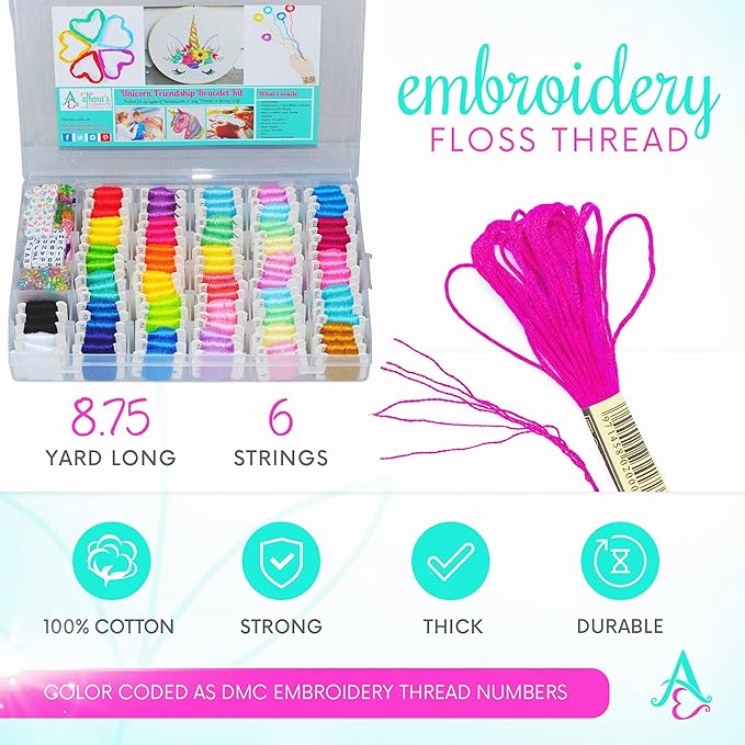 Athena's Elements 276Pcs Embroidery Kit, Cross Stitch Kits, Friendship Bracelet String Kit with Organizer Box-Included 100pcs Friendship Bracelet Floss Thread, Cross Stitch Kits, Gifts