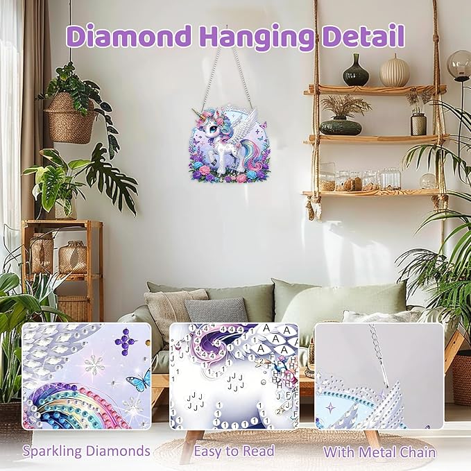 MEIYUDA Animals Diamond Art Hanging Kits for Adult, Purple Animal Diamond Painting Hanging Kits Ornaments, DIY Special Shaped Rhinestone Window Pendants kit for Home Garden Wall Decor Gift