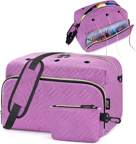 IBFUN Crochet Yarn Knitting Bag 2 Pcs Yarn Storage Organizer Crocheting Bags for Beginners with Shoulder Strap for Knit Accessories Needles Hooks