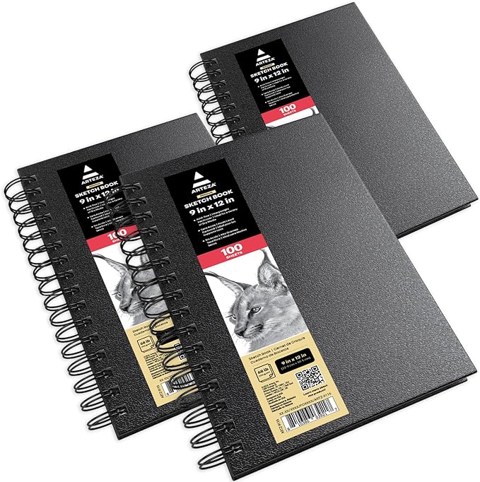 ARTEZA Spiral Sketch Book 5.5x8.5 Drawing Pad 3 Pack 100 Sheets Sketch Pads for Drawing for Adults & Teens