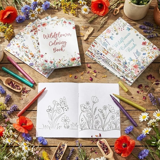 Liliful 24 Pcs Wildflowers Coloring Book Bulk for Adult Calm Supplies DIY Art Stress Relief Drawing Book with Colorful Flower Patterns for Favors Goodie Bag Filler and Holiday Gifts