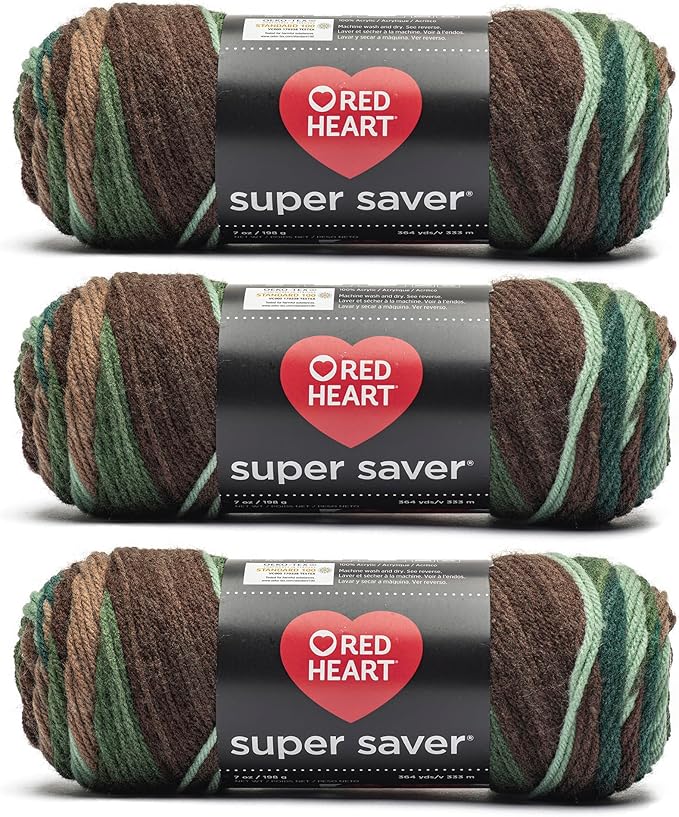 Red Heart Super Saver Forest Yarn - 3 Pack of 7oz/198g - Acrylic - #4 Worsted (Medium) - 236 Yards - Knitting & Crochet