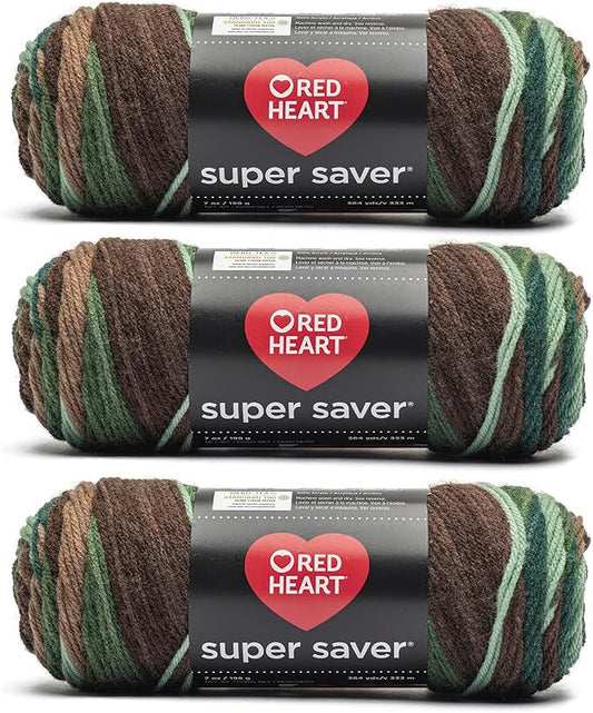 Red Heart Super Saver Forest Yarn - 3 Pack of 7oz/198g - Acrylic - #4 Worsted (Medium) - 236 Yards - Knitting & Crochet