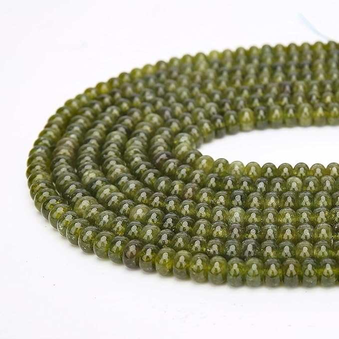 2 Strands (150PCs) Olive Green Jade Rondelle Beads, 5 * 8mm Gemstone Loose Spacer Abacus Disk Beads for DIY Bracelet Necklace Earrings Jewelry Making, Craft Supplies Beading Kit