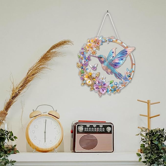 SKRYUIE Hanging Diamond Art Kits for Adults Pendant Bird, Special Shaped Crystal DIY Diamond Painting Kit, Acrylic Board Wreath Pendants Double Sided, Home Decor 7.60 x 7.33 Inch