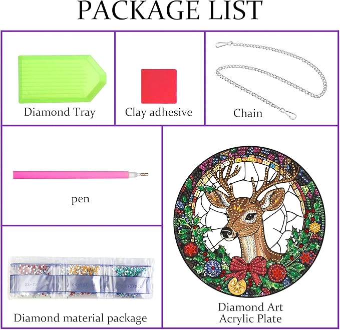 Hanging Diamond Art Kits for Adults Christmas Deer – 8x8 Inch Double-Sided Acrylic Board DIY Crystal Diamond Suncatcher Pendant, Sparkling Home Wall or Window Decoration Handmade Gift