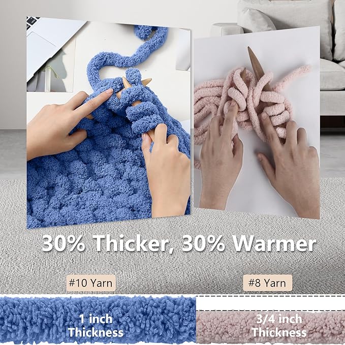 Chunky Yarn for Hand Knitting - #10 Chunky Chenille Yarn, Jumbo Big Thick Chunky Yarns for Crocheting, Super Bulky Chunky Knit Blanket Yarns, 8 Skein (25 yds 8 oz Each Skein), Country Blue