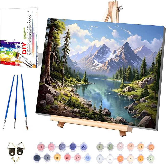 Landscape Paint by Numbers for Adults with Framed Canvas-with Wooden Easel,Scenery Paint by Number on Canvas,DIY Acrylic Oil Painting Kits with Brushes Nice Gift Box for Home Wall Decor(16x20inch)
