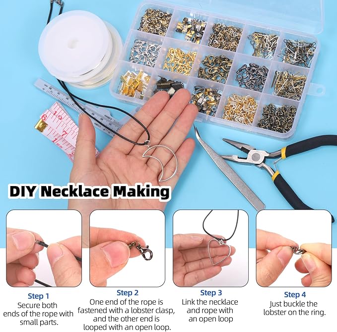 Glarks 1468Pcs Jewelry Making Supplies Kit with Pliers, Findings, Beading String for Repair, Making and Beading
