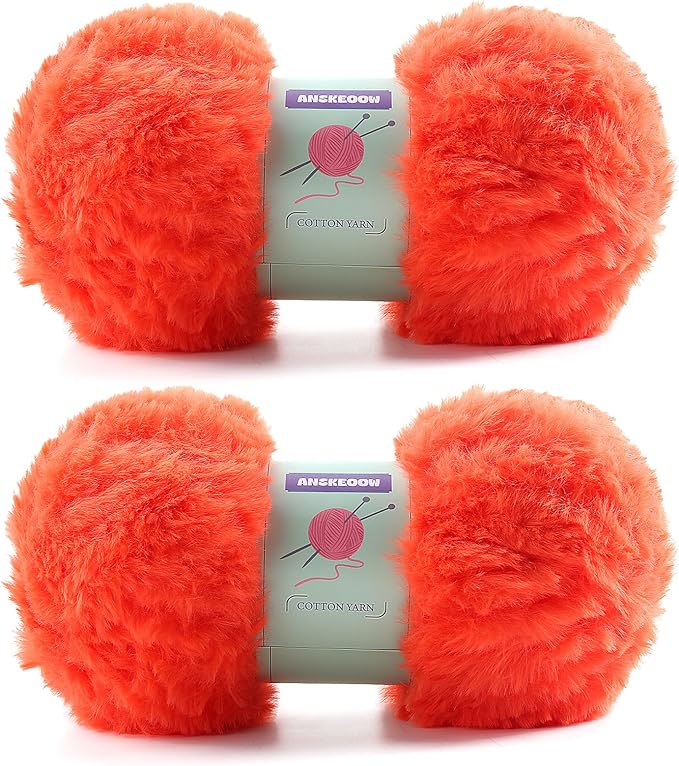 2 Skeins Faux Fur Yarn Soft Fluffy for Crocheting - Chunky Fuzzy Yarn for Crochet Amigurumi, Hat, Shawls, Total Length (71x2) Yards (Orange Red)