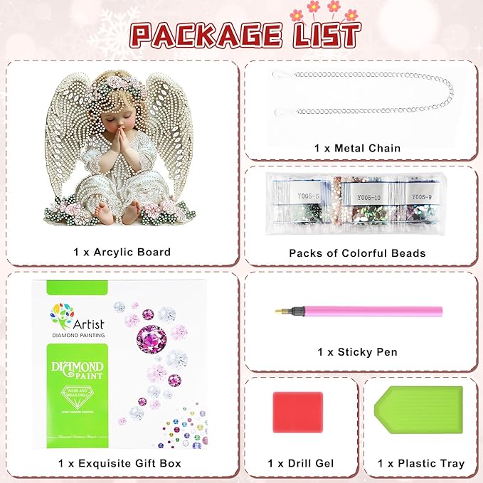 KEYIFA Diamond Painting Kit, DIY Little Angel Diamond Art for Adults, Diamonds Painting Pendant Special Shaped Rhinestone Window Hanging Ornaments Home Garden Wall Door Decoration, 20cm Width