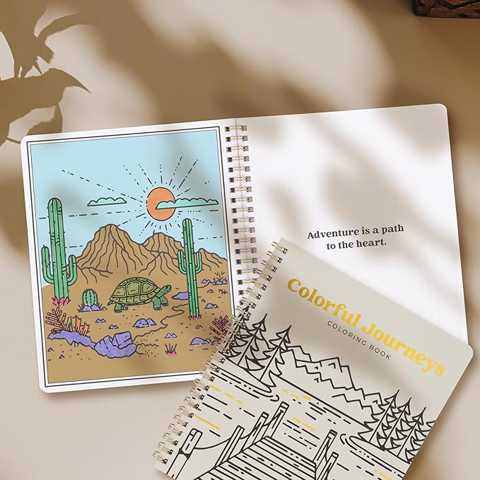 Beautiful Adult Coloring Book Set of 2 for Relaxation - Inspirational Adventures and Landmarks Scenery for the Spirit of Wanderlust - Perfect Stress-Relieving Gift for Women (Journeys & Cities, 2)