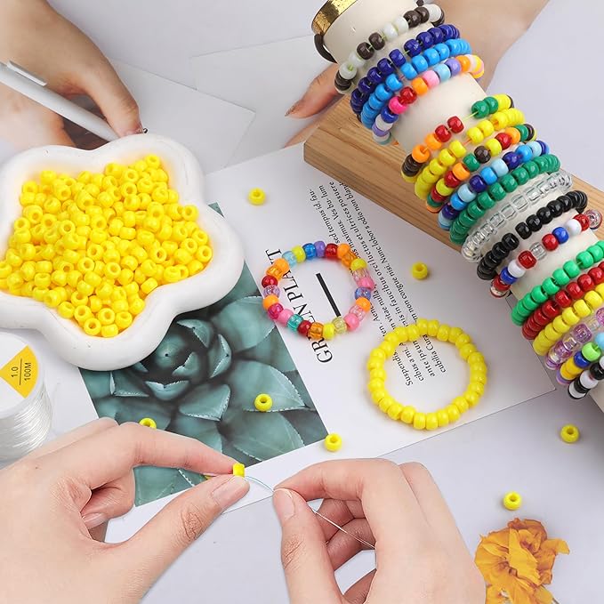 Plastic Pony Beads, 1000 Pcs, 6x9mm, for Bracelet, Hair Braiding, Friendship Bracelets, Jewelry Making (Yellow)