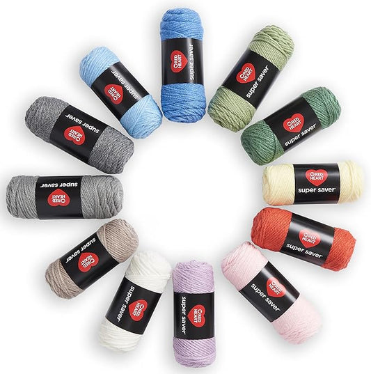 Red Heart Super Saver Yarn Super Craft Kit Pastels, with 12 Pack of 50g/1.7 oz. 4 Medium Worsted Yarn for Knitting & Crocheting, 12 Colors, Perfect for Chunky Sweaters, Blankets, Amigurumi