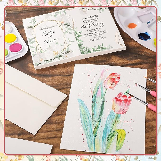 20 Sets Watercolor Cards with Envelopes, 140lb/300GSM Watercolor Paper Cards, 4x6 Inch Foldable Blank Cards and Envelopes for Wedding Invitations Greeting Thank You Card Mothers Day Gifts for Mom