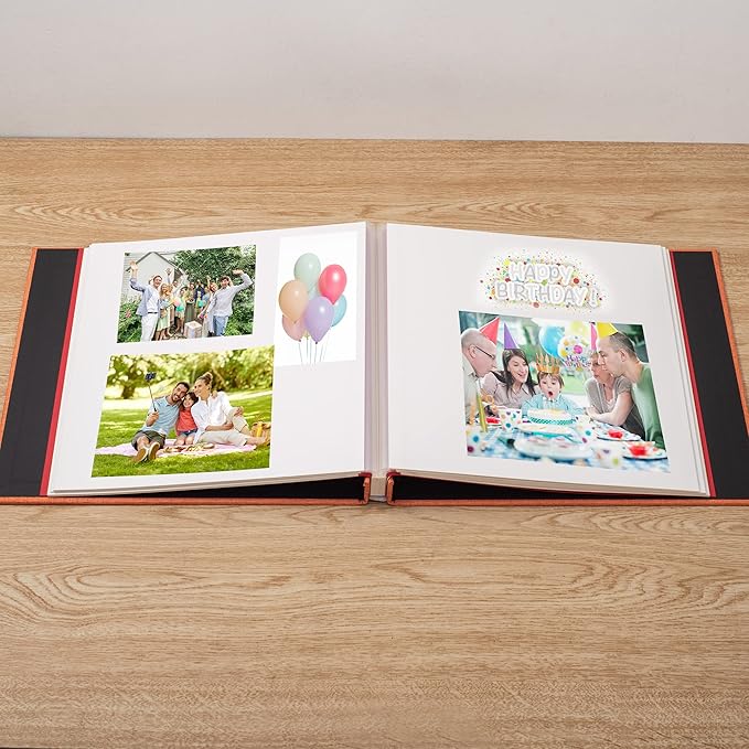 Orange Photo Album Self Adhesive Scrapbook Album for 4×6 Photos/Pictures DIY Linen Cover Album 15 Sheets/30 Blank Pages for Family Wedding, Birthday, Christmas, Anniversary
